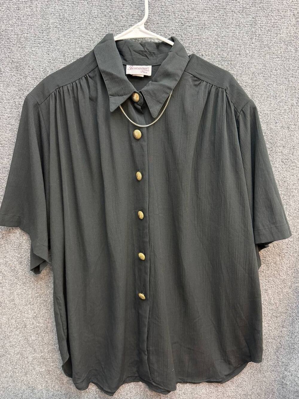 Joanna Plus Women's Blouse Size 22W Black Button Front Chain Accent USA